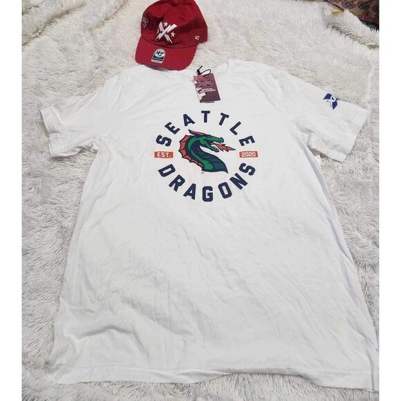 XFL Men's Seattle Dragons Logo 2020 Tee Shirt T-Shirt  XFL Cap Bundle. B24 - Picture 2 of 7